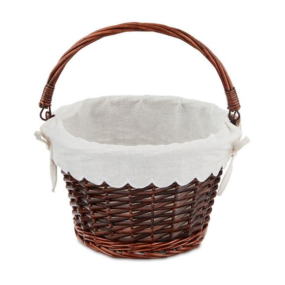 Easter Brown Large Round Willow Basket with Cream Scallop Fabric Liner, 11.5 in - Picture 1 of 5